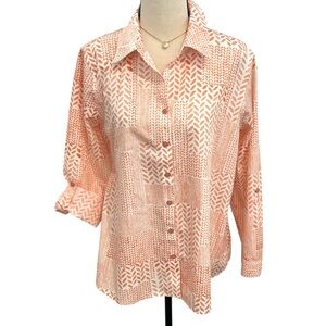 Chicos | Non Iron Oxford Stretch Shirt Nectarine Button Up Sz LP